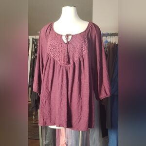 🦄 Size 4X FADED GLORY Peasant Blouse, Burgundy